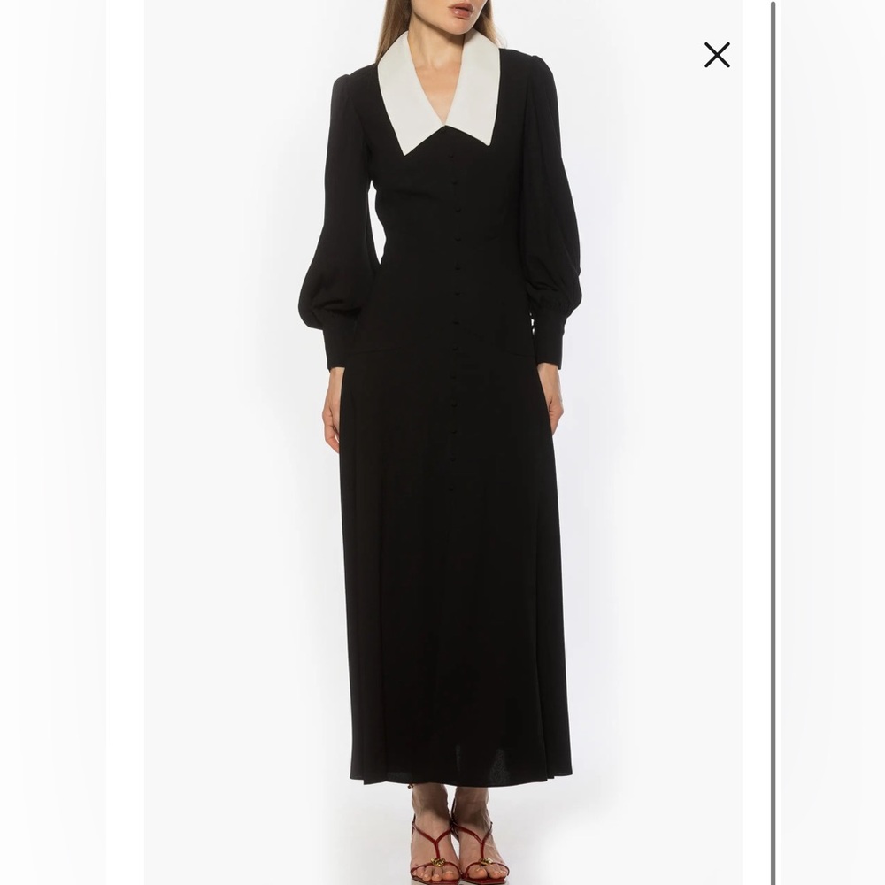 NWT Alexia Admor Kate Collared Long Sleeve Maxi Dress black and Ivory size 8